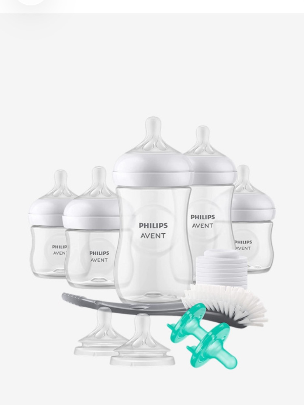 Philips Avent Clear Baby Bottle Set with Teal Pacifiers MINUS BRUSH